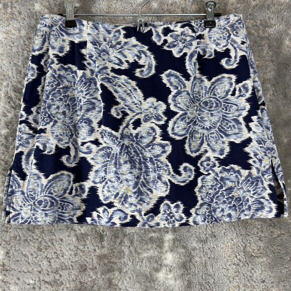 B Moss Size 10 Dark Floral Print Stretch A Line Mini Skirt Black Blue Zip Cotton - Picture 1 of 8